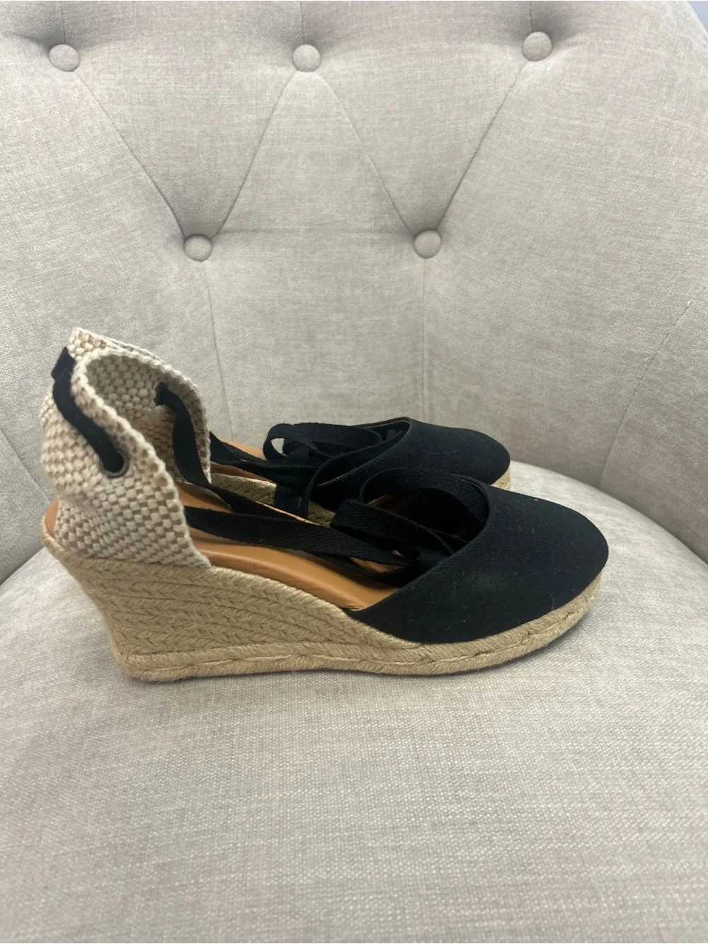 J. Crew Women’s Black Espadrille Wedge Ankle-Tie Sandals